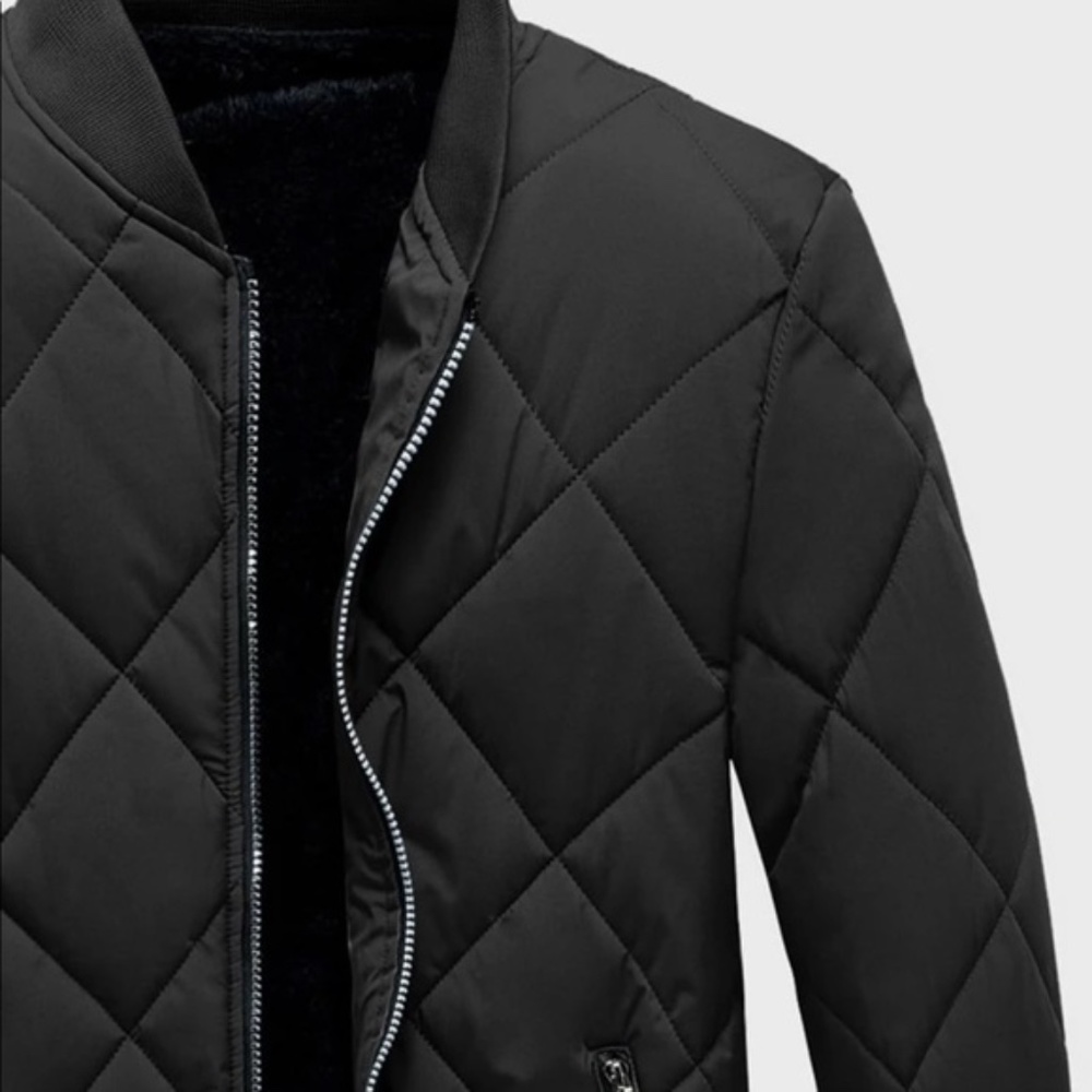 Men Black zipper pocket bomber jacket coat quilted - Picture 2 of 6